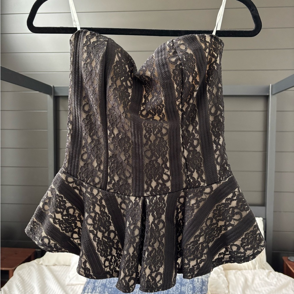 Black Lace Peplum Top